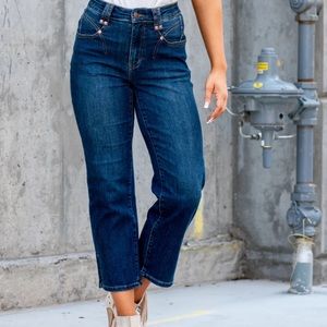Judy Blue Alta High Rise Cropped Straight Leg Jeans waist 32 flattering fit!